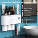 Toothbrush Holders with 3-4 Cups Automatic Toothpaste Dispenser Kit(4 Cups 2 Drawer) - Front View
