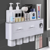 Toothbrush Holders with 3-4 Cups Automatic Toothpaste Dispenser Kit(4 Cups 2 Drawer) - Top-Down View
