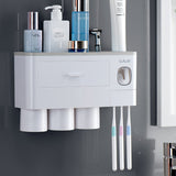 Toothbrush Holders with 3-4 Cups Automatic Toothpaste Dispenser Kit(4 Cups 2 Drawer) - Close-Up Angle
