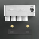 Toothbrush Holders with 3-4 Cups Automatic Toothpaste Dispenser Kit(4 Cups 2 Drawer) - Low Angle