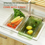 2 Pack Retractable Dish Drying Rack Basket Drainer Over The Sink(Green) - Front View