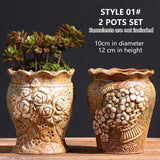 Ceramic Clay Pottery Pots Set Succulent Flower Planter Series 02(Style 01# 2 Pots Set) - Front View