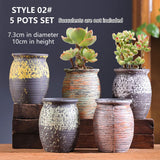 Ceramic Clay Pottery Pots Set Succulent Flower Planter Series 02(Style 02# 5 Pots Set) - Front View