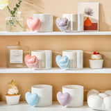 Lovely 3D Heart Love Ceramic Cup Mug Puffy Heart Handle with Gift Box (Purple) - Front View
