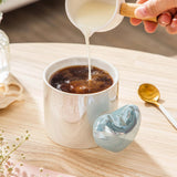 Lovely 5D Heart Love Ceramic Cup Mug Puffy Heart Handle with Gift Box (Blue) - 45-Degree Angle