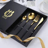 4 Pcs Set Stainless Steel Cutlery Set Spoon Fork Knife with Gift Box - Front View
