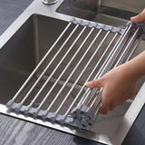 Kitchen Roll-Up Dish Drying Rack Foldable Drainer Over Sink 304-Stainless Steel(Medium:47*30cm) - Top-Down View