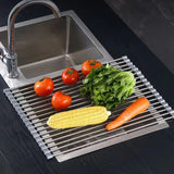 Kitchen Roll-Up Dish Drying Rack Foldable Drainer Over Sink 304-Stainless Steel(Medium:47*30cm) - 45-Degree Angle