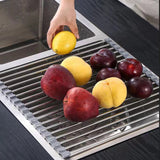 Kitchen Roll-Up Dish Drying Rack Foldable Drainer Over Sink 304-Stainless Steel(Medium:47*30cm) - Close-Up Angle