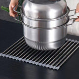 Kitchen Roll-Up Dish Drying Rack Foldable Drainer Over Sink 304-Stainless Steel(Medium:47*30cm) - Low Angle