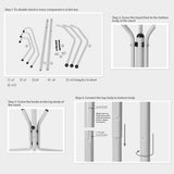 Freestanding Coat Rack with 12 Hooks 3-Tier Metal Hat Hanger Coat Tree(White) - 45-Degree Angle