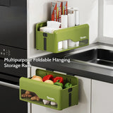 Foldable Hanging Storage Box No Drilling Required Wall-mounted Organizer (Green) - Front View