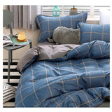 Blue Plaid Pattern Aloe Cotton Flat Sheet Quilt Cover Pillowcases 4pcs Bedding Set Duvet Doona Quilt Cover Set (Queen) - Top-Down View