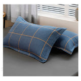 Blue Plaid Pattern Aloe Cotton Flat Sheet Quilt Cover Pillowcases 4pcs Bedding Set Duvet Doona Quilt Cover Set (Queen) - Rear View