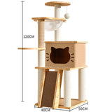 Cat Scratcher Bed Tower with Hammock Climbing Flower Tree Condo Ladder 120cm(Light Grey) - Front View