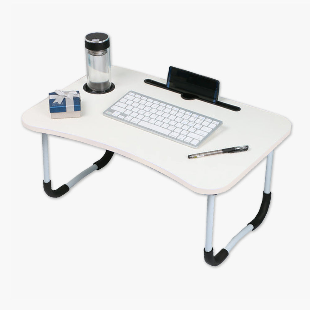 Foldable Desk Laptop Stand Table Bed Computer Study Adjustable Portable Cup Slot(White)