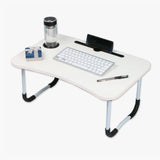 Foldable Desk Laptop Stand Table Bed Computer Study Adjustable Portable Cup Slot(White)