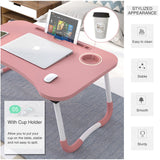Foldable Desk Laptop Stand Table Bed Computer Study Adjustable Portable Cup Slot(White) - Front View