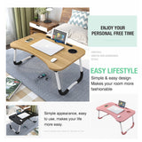 Foldable Desk Laptop Stand Table Bed Computer Study Adjustable Portable Cup Slot(White) - Side View
