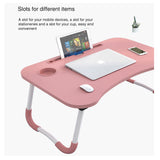Foldable Desk Laptop Stand Table Bed Computer Study Adjustable Portable Cup Slot(White) - Top-Down View