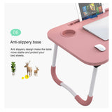 Foldable Desk Laptop Stand Table Bed Computer Study Adjustable Portable Cup Slot(White) - 45-Degree Angle