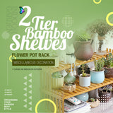 2 Tier Bamboo Plant Stand Shelves Flower Pot Rack Garden Indoor Outdoor Patio - Front View
