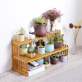 2 Tier Bamboo Plant Stand Shelves Flower Pot Rack Garden Indoor Outdoor Patio
