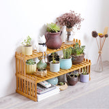 2 Tier Bamboo Plant Stand Shelves Flower Pot Rack Garden Indoor Outdoor Patio - Side View