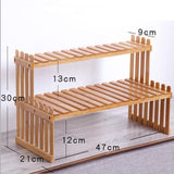 2 Tier Bamboo Plant Stand Shelves Flower Pot Rack Garden Indoor Outdoor Patio - 45-Degree Angle