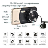 1080P Car Dash Camera Dual Front and Rear Video DVR Recorder Night Vision Kit - Side View
