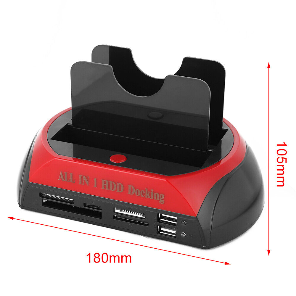 All In One Docking Station USB Dual-Bay Hard Drive 2.5 3.5 IDE SATA SSD Card Reader