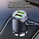 2 in 1 Dash Cam Car Charger Double USB 5V3.5A QC3.0 Fast 3.5M Cable - Side View