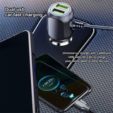 2 in 1 Dash Cam Car Charger Double USB 5V3.5A QC3.0 Fast 3.5M Cable - 45-Degree Angle