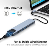 8in1 Hub USB-C To Type-C USB 3.0 4K HDMI RJ45 Ethernet SD TF OTG PD Port Adapter - 45-Degree Angle