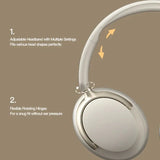 JR SY-T7 Bluetooth 5.4 Over-Ear Headset Wireless Headphones with Noise Cancelling Mic (Beige) - Close-Up Angle