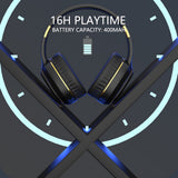 JR H6 Foldable Bluetooth 5.3 Wireless Headphone Over Ear Active Noise Cancelling Deep Bass Headset (Black) - 45-Degree Angle