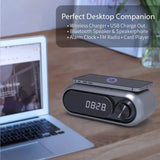 Bluetooth Speaker with 15W Wireless Charger Digital Alarm Clocks FM Radio Music Player (Grey)