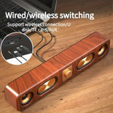 Retro Wood Grain Wireless Bluetooth Speaker Soundbar Deep Bass USB/TF/AUX Inputs - Side View
