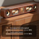 Retro Wood Grain Wireless Bluetooth Speaker Soundbar Deep Bass USB/TF/AUX Inputs - 45-Degree Angle