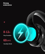 Bluetooth 5.0 Wireless Earphones Foldable Headset Stereo Headphones (Black) - Rear View