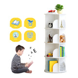 White Wooden Circular 360-Degree Rotating Bookshelf Display Storage Stand(3 Layers) - Front View