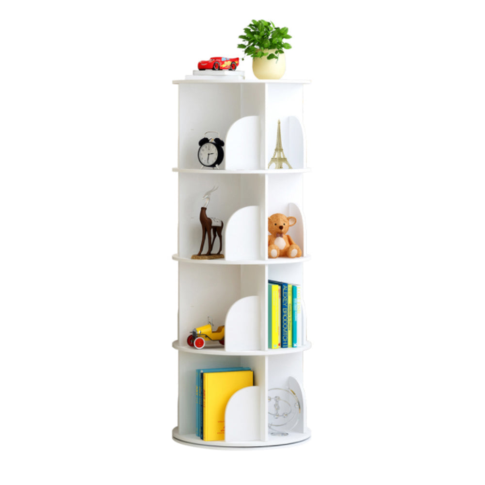 White Wooden Circular 360?Rotating Bookshelf Display Storage Stand(4 Layers)