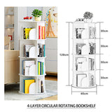 White Wooden Circular 360?Rotating Bookshelf Display Storage Stand(4 Layers) - Front View