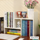 Resize-able Thick Wood Desktop Bookshelf Display Rack Unit(White) - Front View