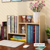 Resize-able Thick Wood Desktop Bookshelf Display Rack Unit(Light Walnut) - Front View