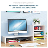 Wooden Desk Monitor Riser Stand With 3Tier Storage Shelves Desktop Bookshelf(White Wood(Style 01)) - Front View