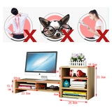Wooden Desk Monitor Riser Stand With 3Tier Storage Shelves Desktop Bookshelf(Walnut Wood(Style 01)) - 45-Degree Angle