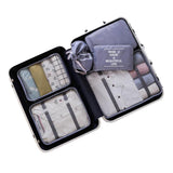 6 Pcs Waterproof Compression Packing Cubes Large Travel Luggage Organizer Storage (Navy) - Front View