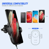 Automatic Clamping 15W Wireless Car Fast Charger Mount 2in1 Car Phone Holder - 45-Degree Angle