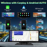 10.26 Wireless Apple Android Carplay Dual Dash Cam Front Rear Camera with 64G Card - Side View